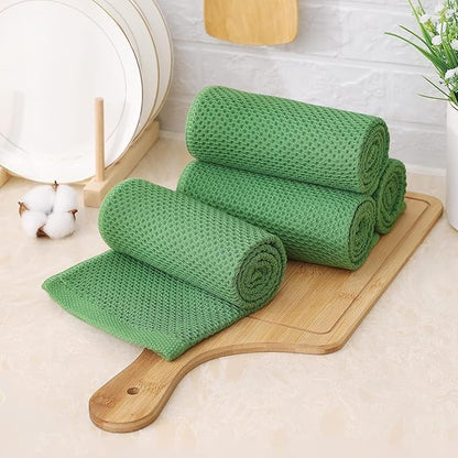 Kitinjoy 100% Cotton Waffle Weave Kitchen Towels, 12-Pack Super Soft and Absorbent Dish Rags for Drying Dishes, Kitchen Hand Towels, 13 in x 28 in, Grass Green