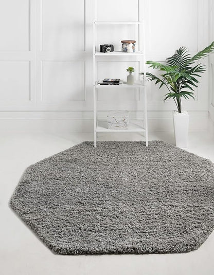 Unique Loom Solid Shag Collection Area Rug (8' Octagon, Cloud Gray)