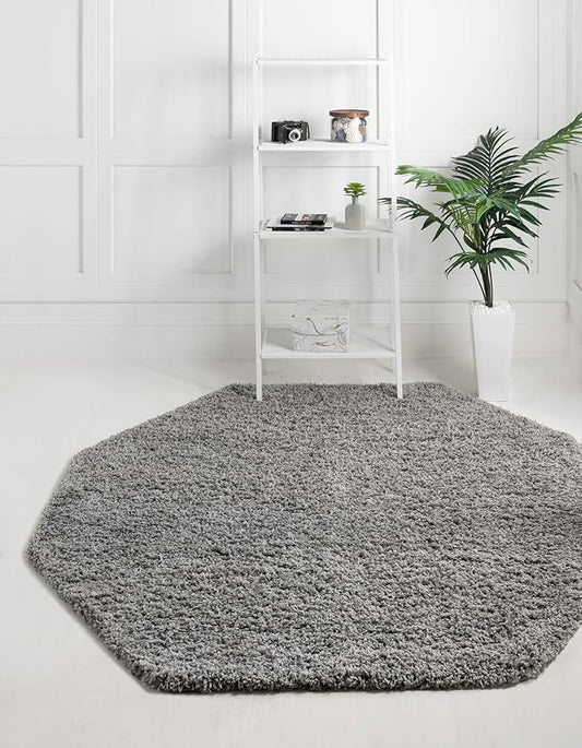 Unique Loom Solid Shag Collection Area Rug (8' Octagon, Cloud Gray)