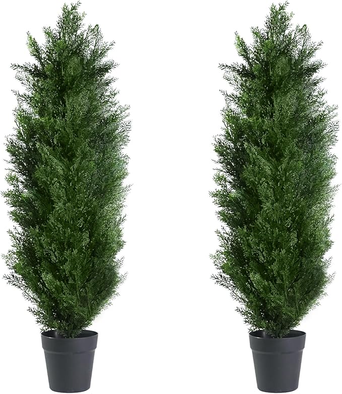 3FT Artificial Topiary Cedar Trees with Pot, Fake Cedar Christmas Tree for Indoor Outdoor Holiday Décor, UV Resistant Faux Evergreen Plant for Porch, Garden, Office, Home Festive Decoration,2Pack
