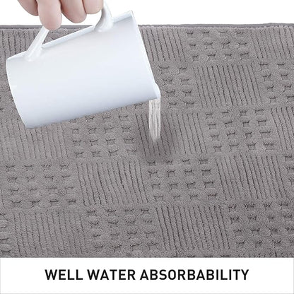 Bath Mats 30x20 Non-Slip Absorbent Bathroom Rug, Quick Dry Machine Washable Shower Tub Mat with Rubber Backing, Soft Floor Carpet for Bathroom Decor Waffle Grey
