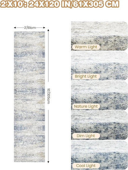Long Rugs Runner - Washable Runner Rugs for Hallway 2x10, Ultra-Thin Soft Kitchen Carpet Runner, Anti Slip Backing Runner Rugs for Entrance, Bedroom, Living Room(2'x10', Blue/Brown/Ivory)