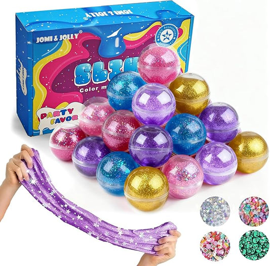 24 Pack Slime Valentines for Kids -No Messy Glitter Clear Slime Kit for Girls 8-12 with Sequins, Non Sticky Stress Relief Toy for Kid & Adult, Princess Toys, Party Favors, Classroom Prizes