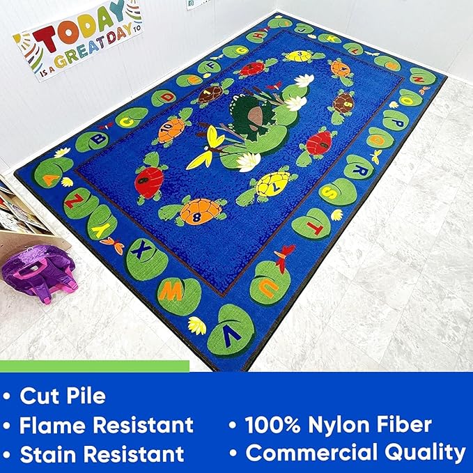 Turtle Circle Time Preschool Rug, 7'6" x 12' Rectangle, Educational Classroom Rug, Kids Learning Play Mat | Area Rug for Bedroom or Playroom