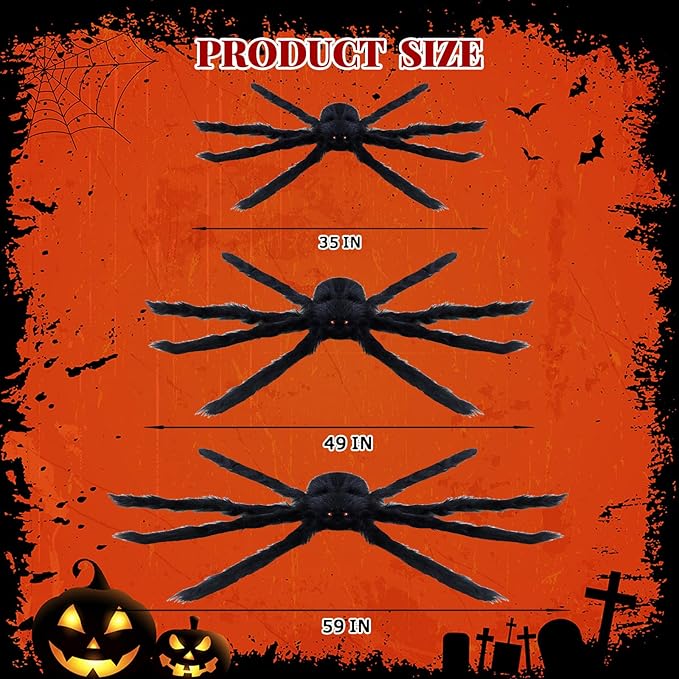 ZMCINER Large Halloween Spiders for Outside, Big Spider Halloween Decorations Realistic Scary Hairy Spiders Halloween Decorations Outdoor (59", 49", 35")