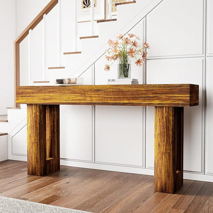 Vibe & Dine 63" Entryway Table, Farmhouse 2-Tier Console Table with U-Shaped Base, Narrow Long Wood Couch Table Behind Sofa for Living Room, Hallway, Foyer, Rustic Brown