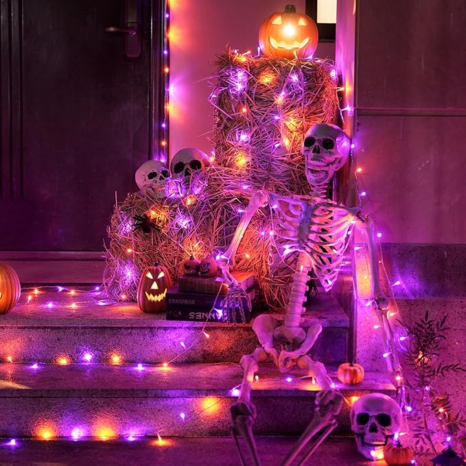 JMEXSUSS 600 LED Christmas String Lights Outdoor, Orange and Purple Lights Clear Wire, Christmas Twinkle String Lights Plug in for Tree Christmas Decorations