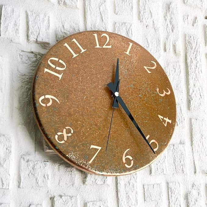 Handmade Pure Copper Wall Clock for Home Decoration, Decor Clock for Living Room, Bedroom and Kitchen, Rustic Decorative Mural Clock Art for Farmhouse (Rusty Numbers, 17.7)