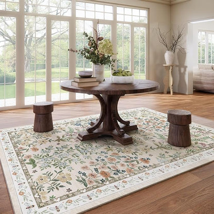 Washable Area Rug for Living Room: 9x12 Area Rugs for Bedroom Vintage Stain Resistant Non Slip Low Pile Soft Indoor Carpet Rug for Kitchen Dining Room Farmhouse Kids Room Nursery