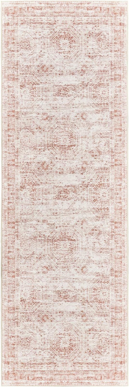 Long Bathroom Rugs Runner - Washable Runner Rugs for Hallway 2x10, Ultra-Thin Soft Kitchen Carpet Runner, Anti Slip Backing Runner Rugs for Entrance, Bedroom, Living Room(2'x10', Pink/Ivory)