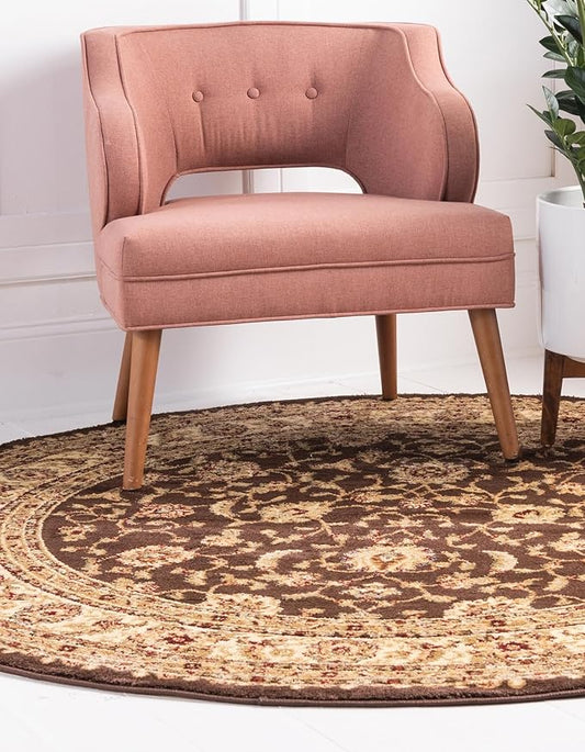 Rugs.com Aditi Collection Rug – 4 Ft Round Brown Medium-Pile Rug Perfect for Kitchens, Dining Rooms