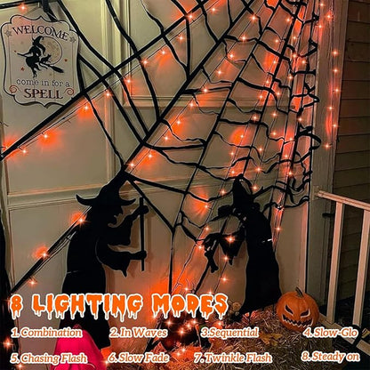 YEGUO 165ft 500 LED Halloween Lights Outdoor Waterproof, 8 Modes Orange String Lights Plug in, Green Wire Christmas Lights Indoor with Timer Memory