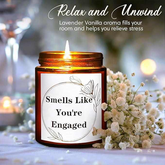 You're Engaged Candle - Engagement, Bridal Shower Gifts for Her - Relaxing Candles for Women Stress Relief - Best Gift for Newly Engaged Couples - Lavender Vanilla Soy Scented Jar Candle