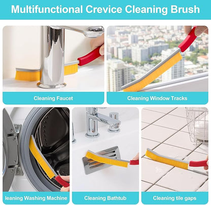 JOYMOOP 4 Pack Crevice Cleaning Brush, Red Hard Bristle Grout Brush, House Cleaning Supplies, Magnetic Gap Cleaning Brush for Kitchen, Bathroom, Window, Toilet, Multifunctional Cleaning Tools