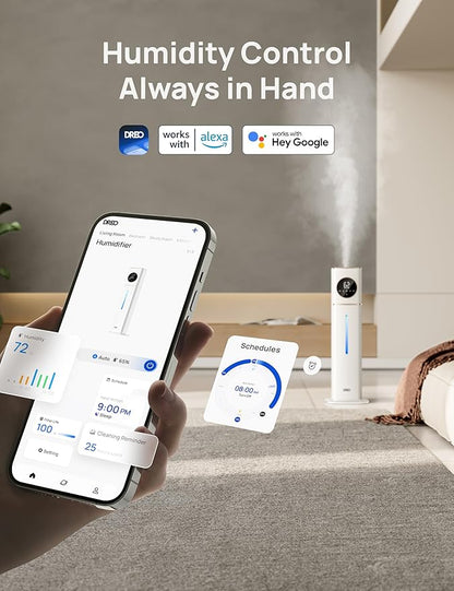 Dreo HM735S 11L Smart Humidifier Large Room 700 ft², 100H Cool Mist Air Humidifiers for Bedroom, Top-Fill Self-Cleaning Tank, 26dB, Auto Mode, Aroma Box, RGB Light, Remote & APP Control, Baby, White