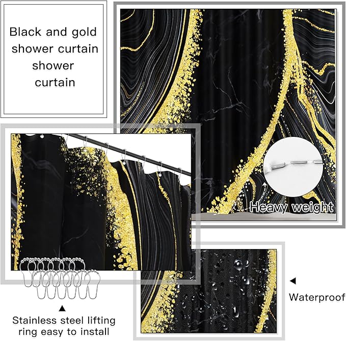 25PCS Bathroom Accessory Set, Black Bathroom Set with Large-Capacity 4 Gallon Trash Can,Bathroom Sets with Shower Curtain and Rugs, Bathroom Rugs Set, Home Decor