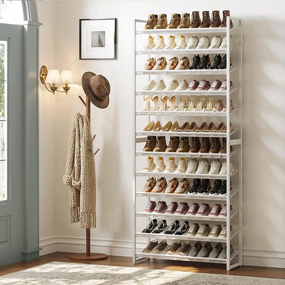 Shoe Rack,12 Tier Metal Shoe Organizer,Max Holds 60 Pairs,Heavy Duty Shoes Shelf for Garage, Entryway, Closet,White