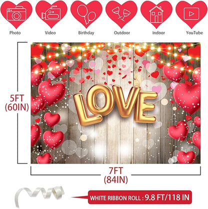 Valentine's Day Backdrop, 7x5FT Red Heart Party Decor