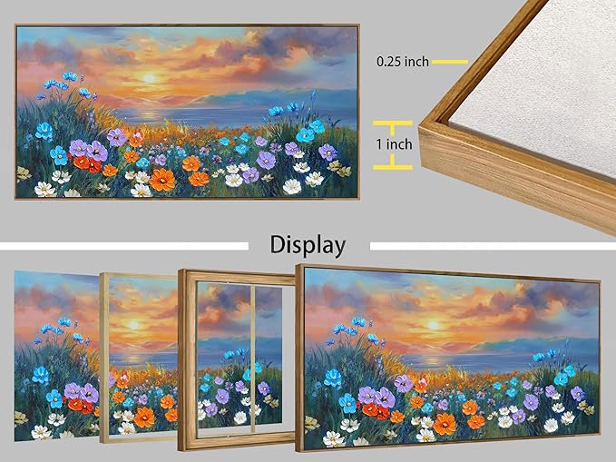 Ardemy Wildflower Wall Art for Living Room Large Framed Floral Canvas Pictures Bedroom Wall Decor Sunset Paintings Flower Textured Artwork for Walls Dining Room Home Office 40"x20"