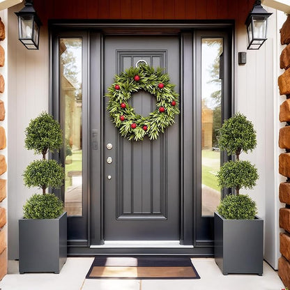 THE BLOOM TIMES 55" Tall Artificial Boxwood Triple Ball Topiary Trees, UV Resistant Large Fake Potted Plants for Outdoor Planter, Realistic Faux Bushes Shrubs for Front Porch Outside Decor Set of 2