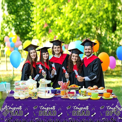 chiazllta Graduation Party Decorations Gongrats Grad Tablecover Graduation Tablecloths for 2025 Graduation Party Supplies Class of 2025 Party Supplies Large Size Plastic 54"x108" （Purple）
