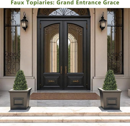 30" Boxwood Topiary Trees Artificial Outdoor Set of 2, UV Resistant Faux Plants for Front Porch Planters, Realistic Cone-Shaped Fake Bushes & Shrubs, 2.5ft Evergreen Decoration