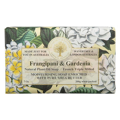 Wavertree & London Frangipani Gardenia Scented Natural Soap (2 Bars), 7oz Moisturizing French Triple Milled Soap Bars enriched with shea butter - Pure Plant Based Bath & Body Bars for All Skin Types