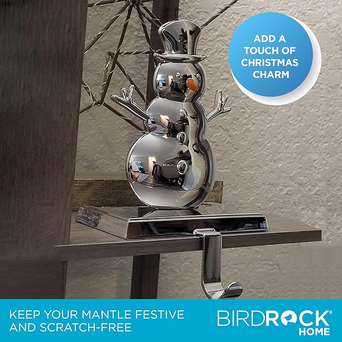 BIRDROCK HOME Snowman Stocking Holder for Mantel - Christmas Mantle Decorations - Holiday Fireplace - Decorative Metal Hanger for Stockings - Home Décor Holder Stand
