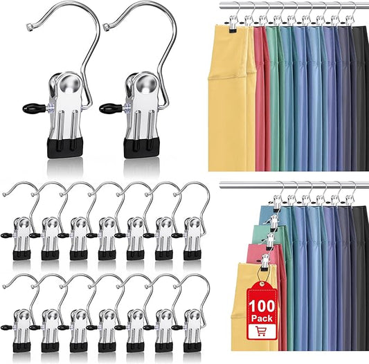 100 Pack Boot Hangers Clips for Closet, Heavy Duty Legging Organizer for Closet Hanging Pants Hangers with Clips Clothes Pins Hanger Clips Laundry Hooks Towel Socks Hats Tall Boots Home Travel Silver