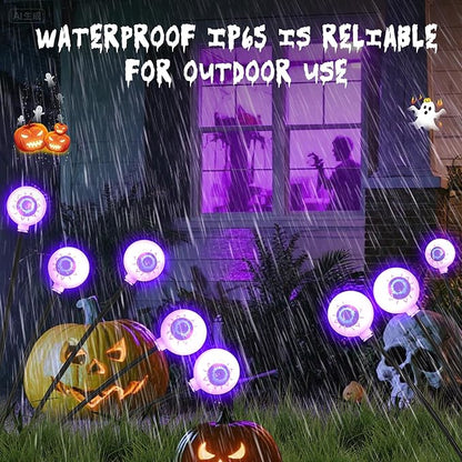 Halloween Outdoor Decorations, Solar Scary Eyeball Lights, 4PACKS 24LED Solar Eyeball Pathway Lights, Steady On & Flash Outdoor Halloween, IP65 Waterproof decorations for Yard/Lawn/Decor(Purple)