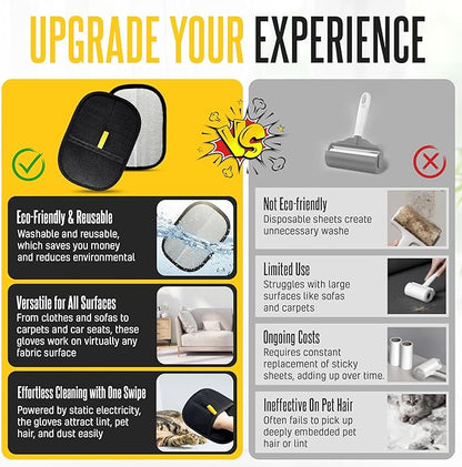 NEXIBY– Pet Hair Removal Glove & Scraper Set | Electrostatic Grooming Mitt for Dog & Cat Hair | Magic Brush Tool for Furniture & Clothes | Reusable Pet Fur Remover Glove | Includes 1 Glove & 1 Scraper