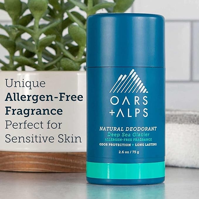 Oars + Alps Deodorant for Men & Women, Aluminum Free Deodorant for Men, Dermatologist Tested, Clean Ingredients, Non Toxic, Vegan, Long Lasting, Deep Sea Glacier, 2pk, 2.6oz