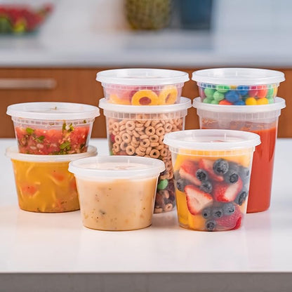 EDI [24 OZ, 50 Sets] Plastic Deli Food Storage Containers with Airtight Lids | Microwave-, Freezer-, Dishwasher-Safe | BPA Free | Heavy-Duty | Meal Prep | Leakproof | Recyclable