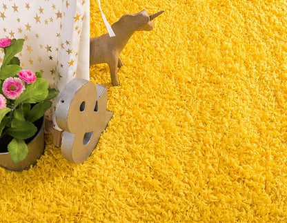 Unique Loom Solid Shag Collection Area Rug (6' 1" Round, Tuscan Sun Yellow)