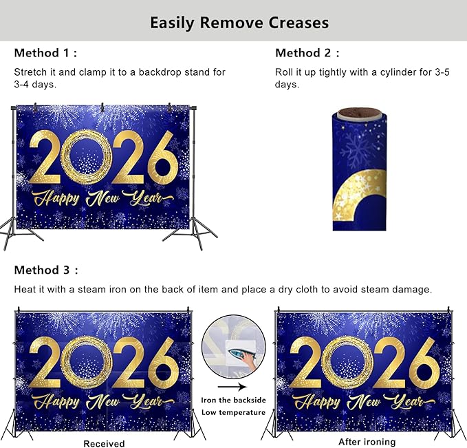YongFoto 2026 Happy New Year Backdrop 8x6.5ft Fireworks Snowflakes Photography Background Christmas Night Festival Carnival Celebration Party Banquet Decor Banner Photoshoot Wallpaper Photo Booth