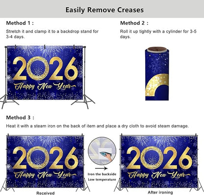 YongFoto 2026 Happy New Year Backdrop 10x7ft Fireworks Snowflakes Photography Background Christmas Night Festival Carnival Celebration Party Banquet Decor Banner Photoshoot Wallpaper Photo Booth