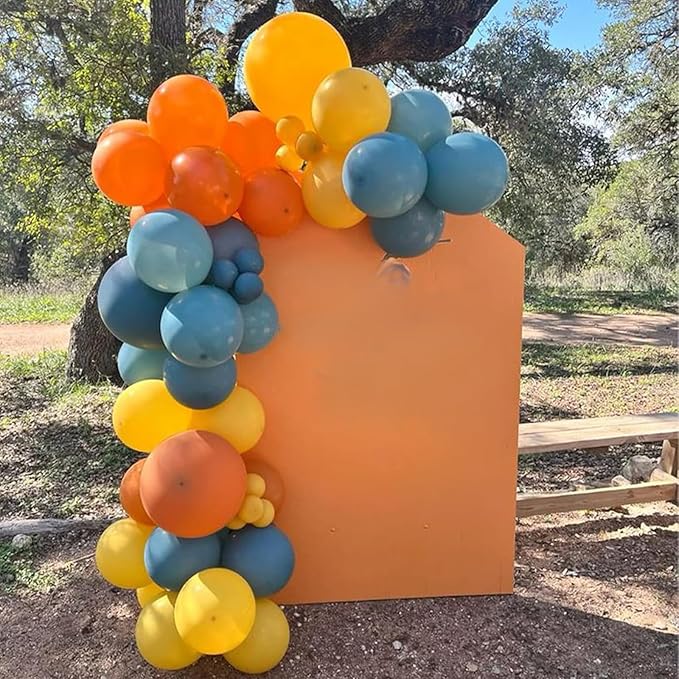 Retro Blue Yellow and Orange Balloons, 60PCS 12 Inch Slate Blue Burnt Orange Mustard Yellow Balloons for Here Comes the Son Baby Shower Kids Birthday Party Boho Party Decorations