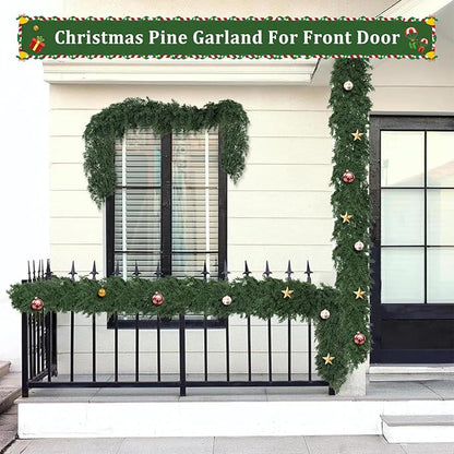 16ft Christmas Cedar Garland, Real Touch Pine Garland, Realistic Cypress Garlands Christmas Decorations for Mantel, Table, Stairs, Porch - Indoor Outdoor Xmas Holiday Decor