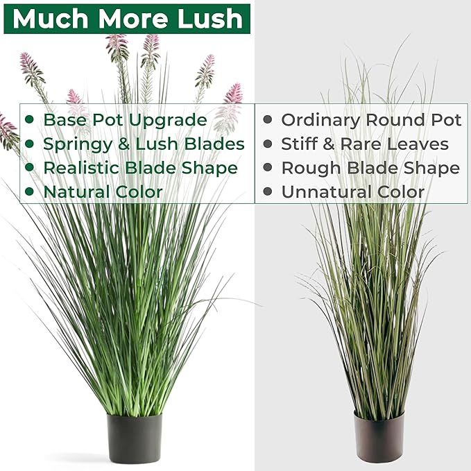 4ft 2-Pack Horsetail Reed Grass with Purple Cockscomb Flower, 48in Tall Indoor Outdoor Green Onions Fake Plants in Pot, Home Office Decorative Artificial Plant & Greenery, Wedding Décor