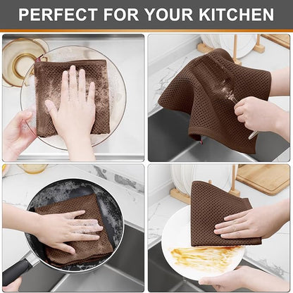 Kitinjoy 100% Cotton Kitchen Dish Cloths (12 X 12 Inches, Coffee),6 Pack Waffle Weave Ultra Soft Absorbent Dish Towels for Drying Dishes Quick Drying Kitchen Towels Dish Rags
