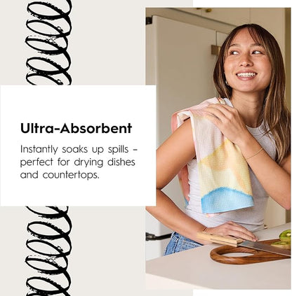 GEOMETRY Bar Towels for Kitchen - Spring & Summer Collection - Premium Towels for Cleaning Dishes & Glassware - Absorbent & Fast Drying Kitchen Towels - Soft Floral, 12" x 14" - 1-Piece