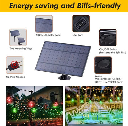 Solar Outdoor RGB String Lights, 96FT Dimmable Patio String Lights with Shatterproof Edison Bulbs, Remote, Commercial Outdoor Color Changing Lights for Cafe,Yard, Party