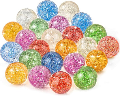 24 Pack Glitter Bouncy Balls for Kids 32 mm Rubber Bounce Balls in 6 Bright Colors — Bulk Party Favors, Goodie Bag Fillers, Easter Basket Stuffers, Classroom Rewards & Prizes