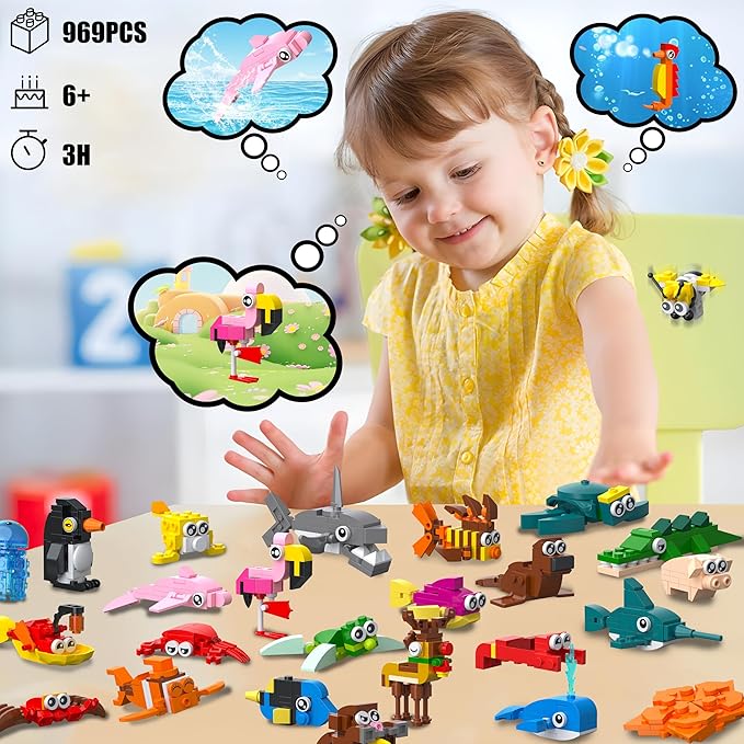 961PCS 8 Pack Party Favors for Kids Building Set,Mini Animals Building Kit Toys,Goodie Bags Stuffers,Christmas Birthday Easter Gifts Ages 6+