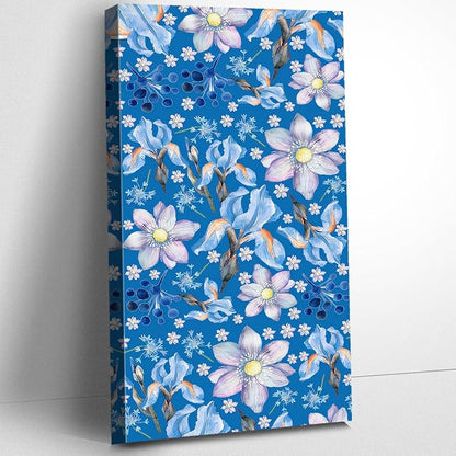 CanvasGarden Floral Canvas Wall Art, Blue Background Floral Watercolor Poster Mixed Blooms Botanical Soft Flower Home Decor, Framed Prints for Living Room Bedroom Office Decor, 24x48Inch