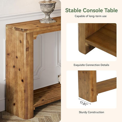 2-Tier Solid Wood Console Table, 63" Farmhouse Couch Table Behind Sofa, Entryway Table with Storage for Living Room, Entrance, Foyer, Hallway (Rustic Brown)