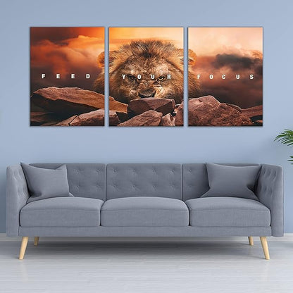 Motivational Wall Art Inspirational Wall Art 3 Pieces Canvas Poster Wall Painting Lion Artwork for Living Room Bedroom Home Decor Prints Pictures Office Wall Decor Framed Ready to Hang 60''Wx 28''H