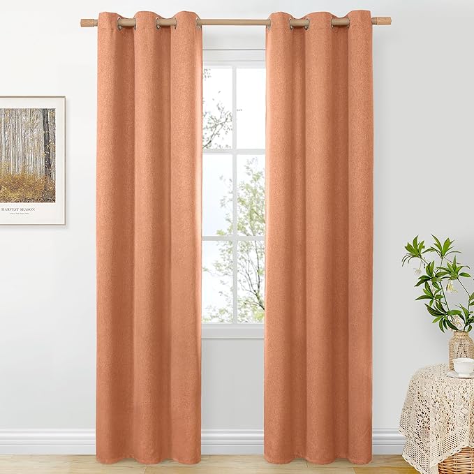 BGment Burnt Orange Linen Curtains for Living Room Fall Decor, Boho Terracotta Drapes with Grommet Textured Light Filtering for Bedroom Privacy, 2 Panesl, 38 X 84 Inch