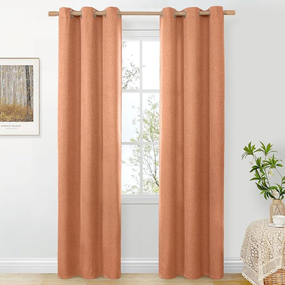 BGment Burnt Orange Linen Curtains for Living Room Fall Decor, Boho Terracotta Drapes with Grommet Textured Light Filtering for Bedroom Privacy, 2 Panesl, 38 X 84 Inch
