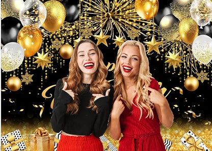 CYLYH 8X6FT 2026 New Year Backdrop Black and Gold Background New Year Holiday Party Banner